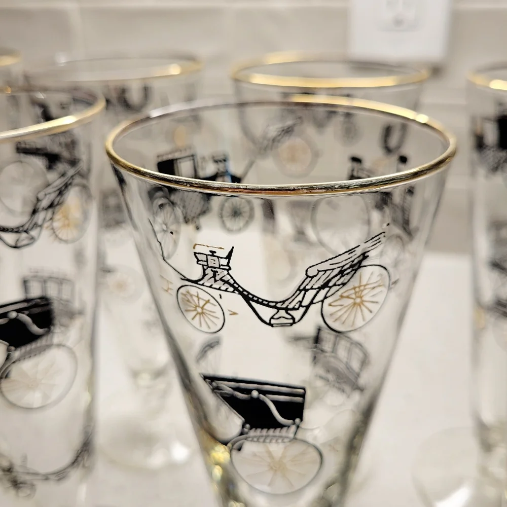 Vintage MCM Libbey Antique Stagecoach Pilsner Glasses Set‎ of 8